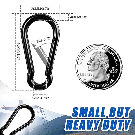 Small Carabiner Clip Hook, 1.57 inch 15 pcs Black Heavy Duty Spring Snap Hook - Image 3