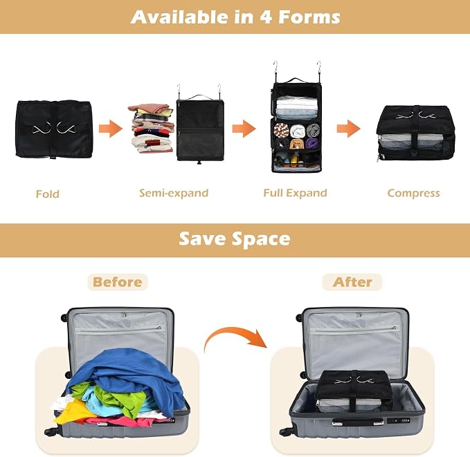 Surblue Hanging Shelves Travel Storage Bag Compression Packing Cube - Image 3
