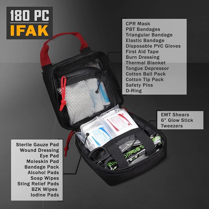 Everlit 180 Pieces Tactical First Aid Kit IFAK Molle EMT Pouch Outdoor Camping - Image 4