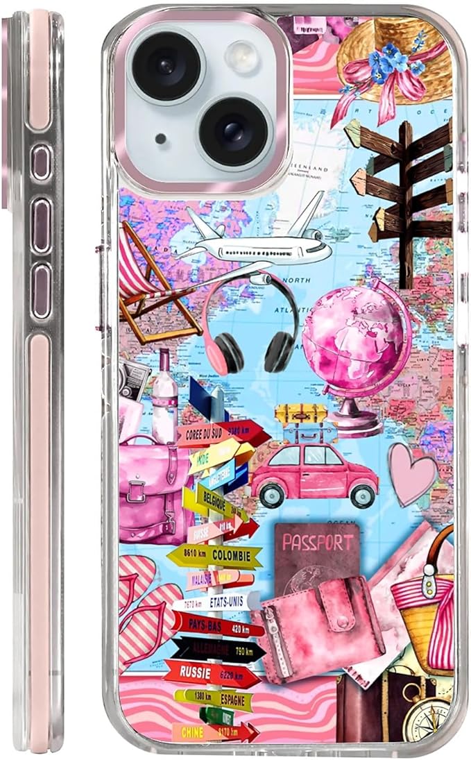 Case for iPhone 14 Plus/15 Plus, Cover Holiday Trip World Map Phone Case by Toulas