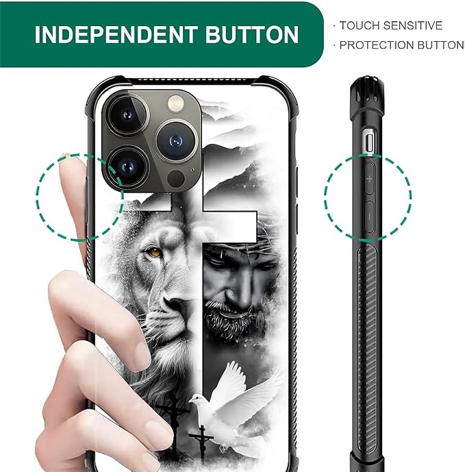 for iPhone 14 Pro Case, Lion Cross Jesus Christ Dove Pattern Graphic Design - Image 5
