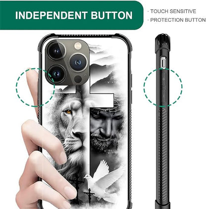 for iPhone 14 Pro Case, Lion Cross Jesus Christ Dove Pattern Graphic Design - Image 5