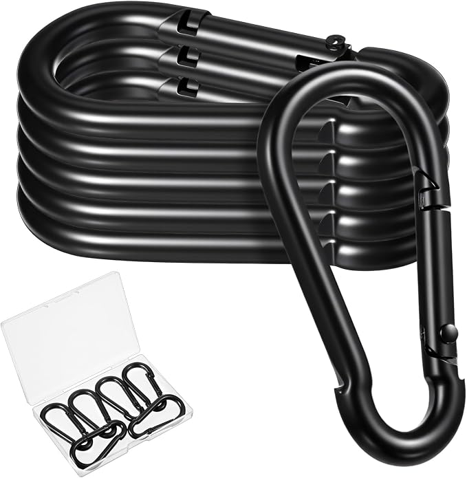 6 Pack Black Carabiner Clip, 2.36 Inch Heavy Duty Carabiner Clip Spring Snap by Vin+Beauty