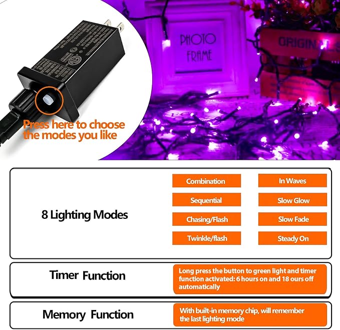 YIQU Purple 82FT 200 LED Extendable Halloween Lights - Image 7