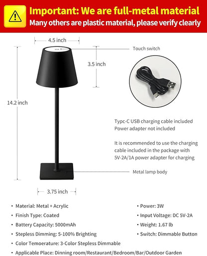 KDG 2 Pack Cordless Table Lamp, Portable LED Desk Lamps, 5000mAh Battery - Image 5