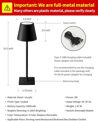 KDG Cordless Table Lamp, Portable LED Desk Lamp, 5000mAh Battery Operated - Image 5