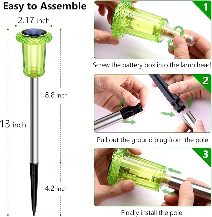 DenicMic Solar Lights Outdoor 10 Pack Waterproof Green LED Stainless Steel - Image 6