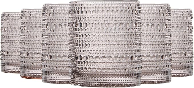 Khen Beaded Tumbler Drinking Glasses Set | Set of 6 | Vintage Hobnail 11 OZ by Khen