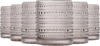 Khen Beaded Tumbler Drinking Glasses Set | Set of 6 | Vintage Hobnail 11 OZ by Khen
