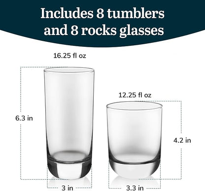 Libbey Drinking Glasses Polaris Tumbler and Rocks Set of 16, Sturdy Drinkware - Image 4