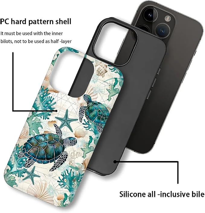 for iPhone 16 Pro Max Case, HH2 Ocean Sea Turtle Nautical Map Hybrid 2 Layer - Image 3