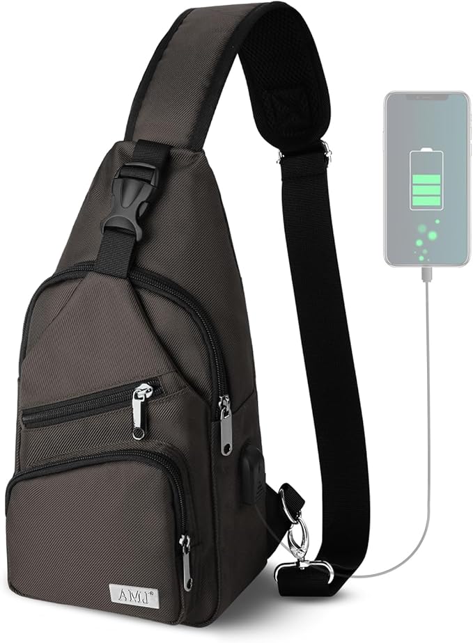 AMJ Crossbody Sling Bag Men Women, Casual Shoulder Backpack, Chest Daypack by AMJ