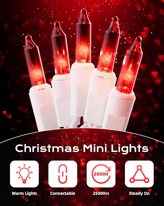 Brightown Red Mini String Lights, 100-Count 26.5ft Incandescent Bulb - Image 7