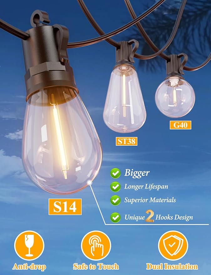 Brightever 25FT Outdoor String Lights Waterproof, LED Patio Lights - Image 2