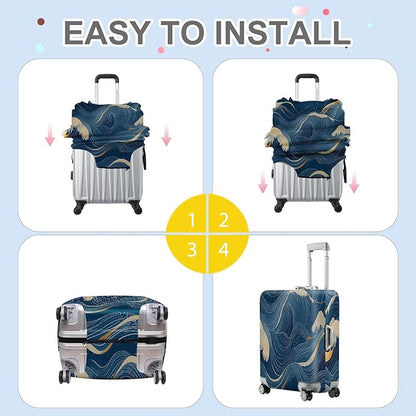 ANNA QUEEN Ocean Wave Luggage Cover, Elegant Blue Flow Line Design Suitcase - Image 6