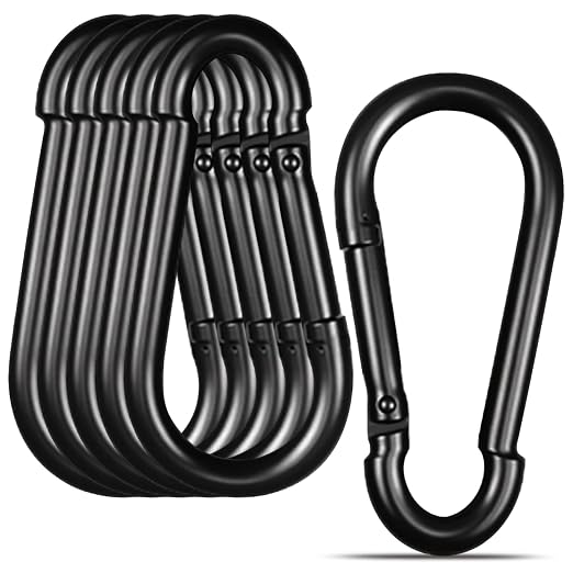 Black Carabiner, Heavy Duty Galvanized Steel Spring Snap Hook Carabiner Clips by High-PQ