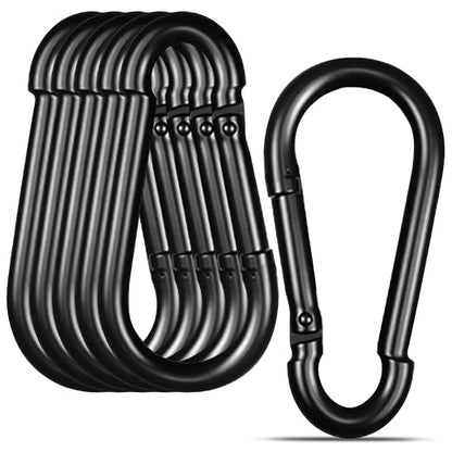 Black Carabiner, Heavy Duty Galvanized Steel Spring Snap Hook Carabiner Clips by High-PQ