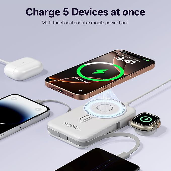 Magnetic Portable Charger Built-in Cables, 10000mAh Fast Charging Wireless - Image 9
