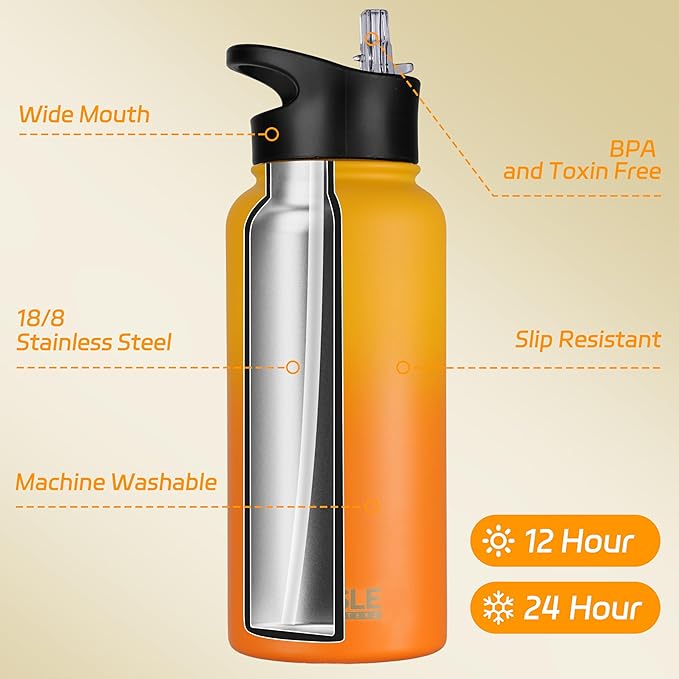HASLE OUTFITTERS 32 oz Insulated Water Bottle Stainless Steel Double Walled - Image 2