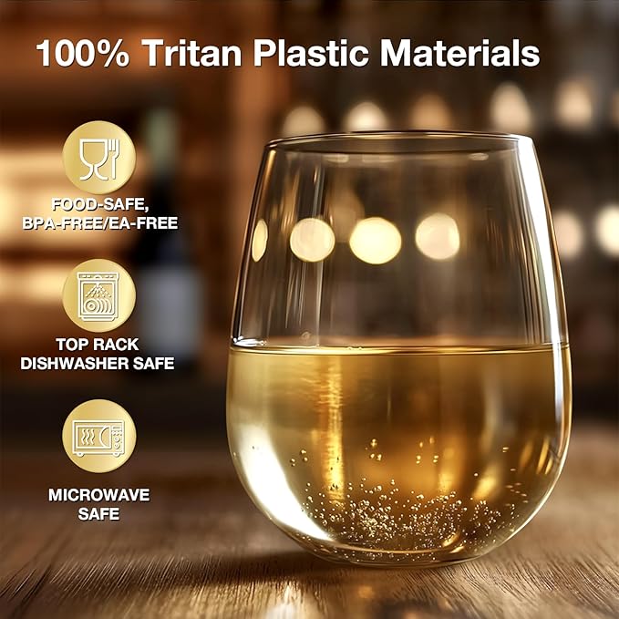 6 Pack Unbreakable Tritan Plastic Wine Glasses, 16 oz Reusable Stemless Wine - Image 3