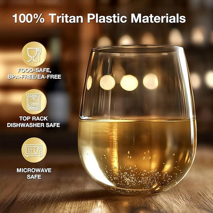 6 Pack Unbreakable Tritan Plastic Wine Glasses, 16 oz Reusable Stemless Wine - Image 3