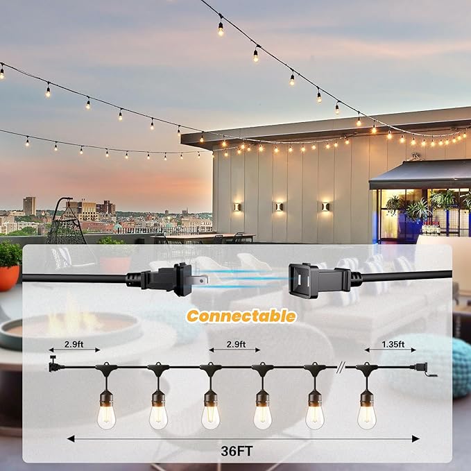 Svater 36 FT Outdoor String Lights 2W, Commercial Grade Patio Light - Image 4