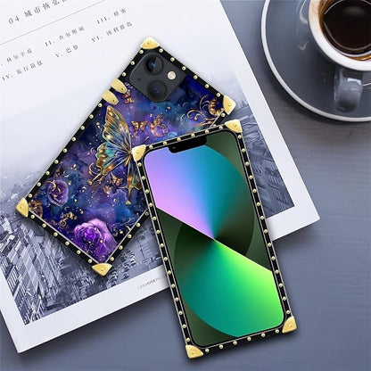 Compatible with iPhone 13 Case, Glistening Golden Butterfly Vibrant Purple Blue - Image 6