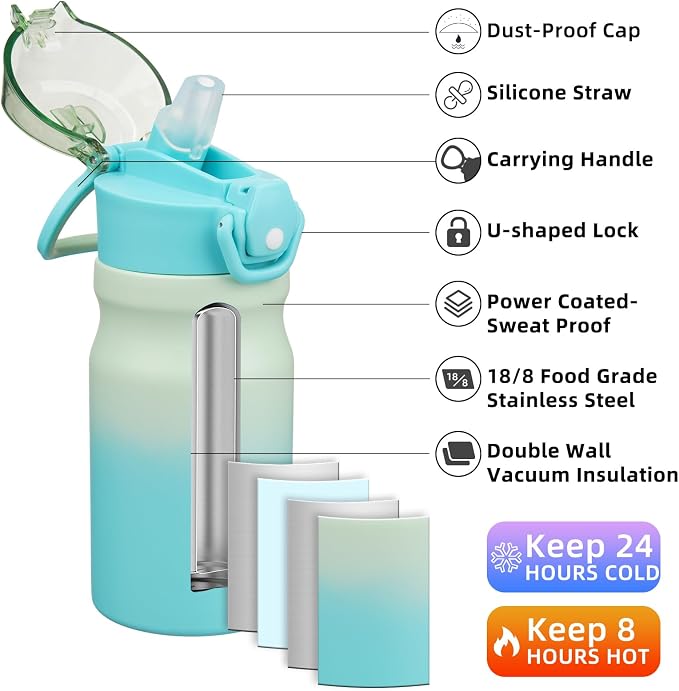 BJPKPK Water Bottle with Straw 14oz Insulated Water Bottles Reusable Stainless - Image 2