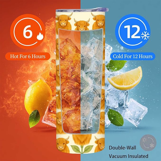Firmiso 20 oz Tumbler｜Skinny Insulated Travel Mug｜Highland Cow Sunflower - Image 5