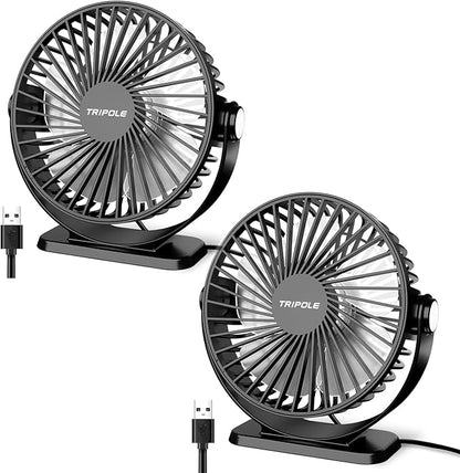 TriPole Desk Fan USB Powered 2 Pack Black Small Portable Fan, 3 Speeds Strong by TriPole
