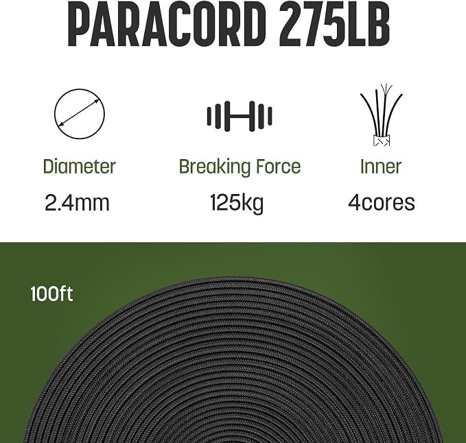 2.4mm Paracord 275LBS 100FT Rope Cord - Image 2
