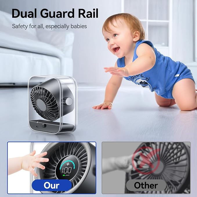 KIMMOO Rechargeable USB Desk Fan, Quiet Table Fan - Image 7