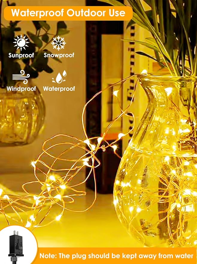 66Ft 200 LED Fairy Lights Plug in, Waterproof String Lights Outdoor & Indoor 8 - Image 2