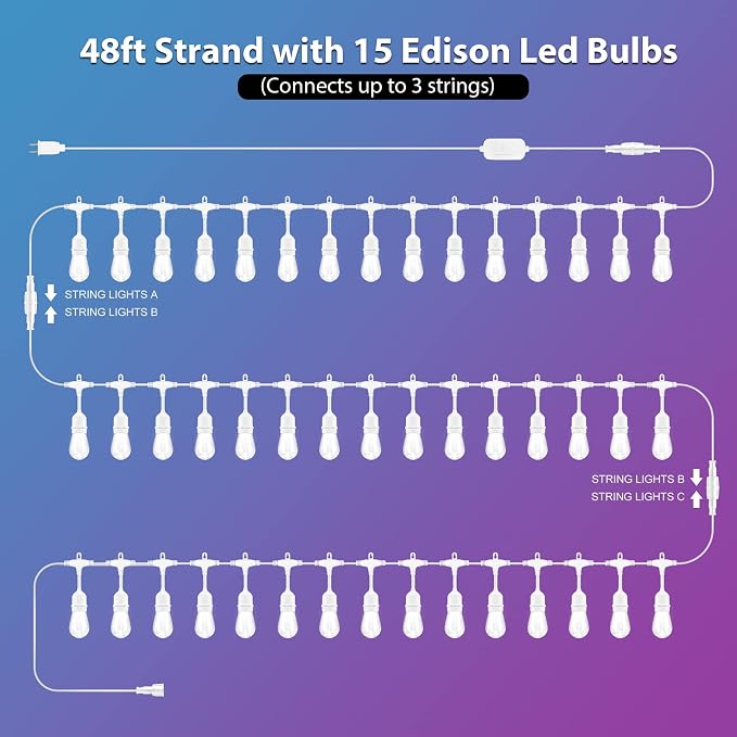 Mlambert 96Ft Outdoor Patio Lights, RGB Cafe String Lights - Image 2