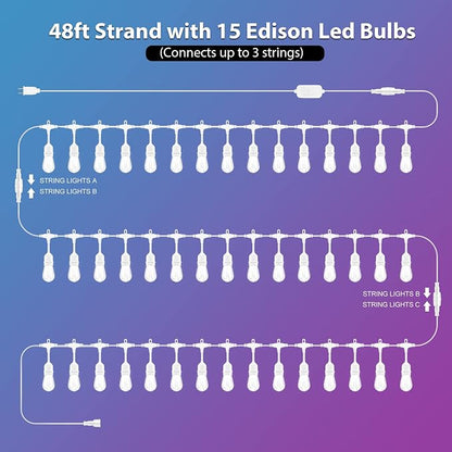 Mlambert 96Ft Outdoor Patio Lights, RGB Cafe String Lights - Image 2