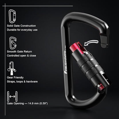 FresKaro 3inch 12kN-2698lbs Auto Locking Carabiner Clips, Solid D Shape - Image 3