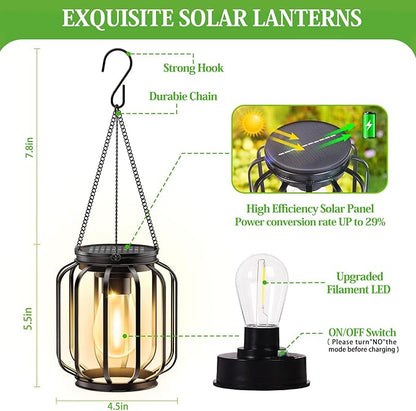 Solar Hanging Lanterns Outdoor: 2 Pack Metal Solar Hanging Lights - Image 4