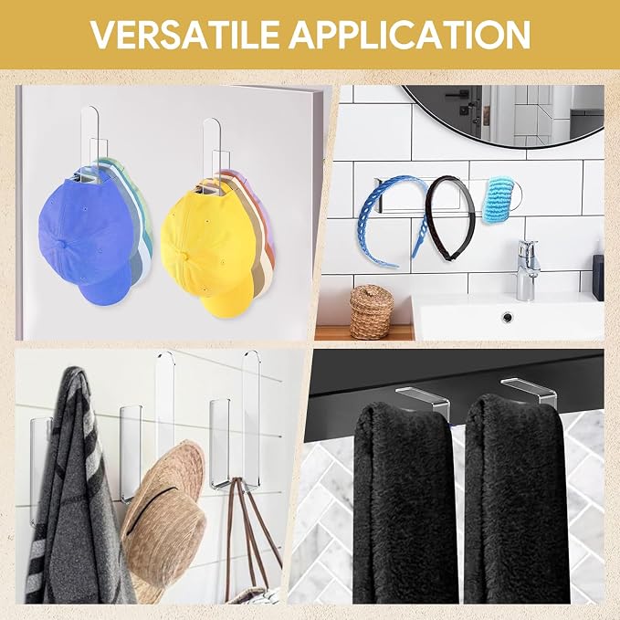 2 Pack Hat Rack for Baseball Cap, Adhesive Hat Hooks for Wall, Acrylic Hat - Image 5