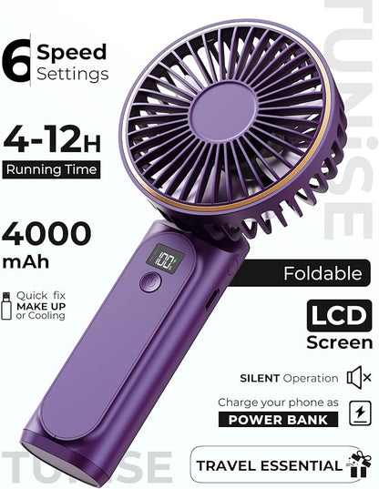 TUNISE Portable Handheld Fan, 180 Adjustable, 6 Speed Wind, USB Rechargeable - Image 2