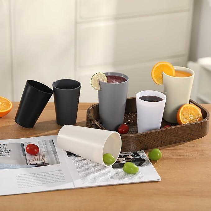 24 Pcs Unbreakable Plastic Cups Set, 14 oz Reusable Plastic Cups, Stackable - Image 6