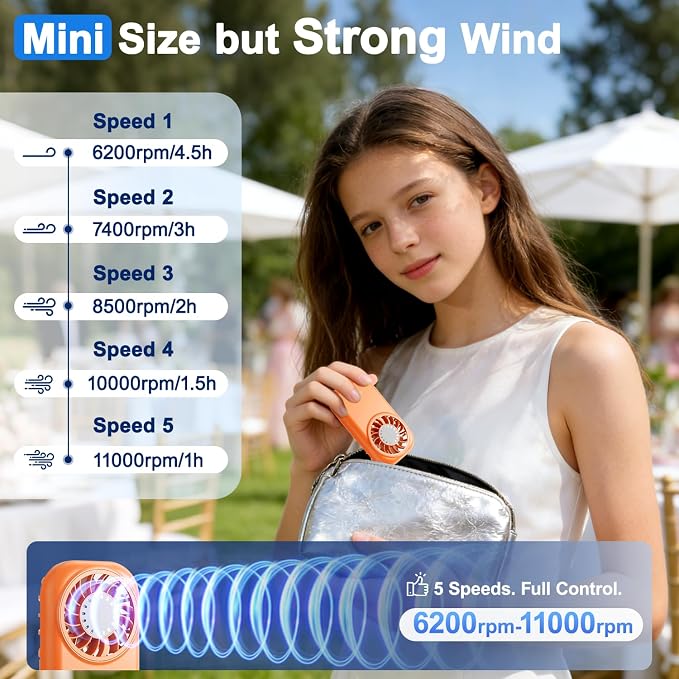 WHATOOK Handheld Mini Fan Small Personal Portable Speed USB Rechargeable - Image 5