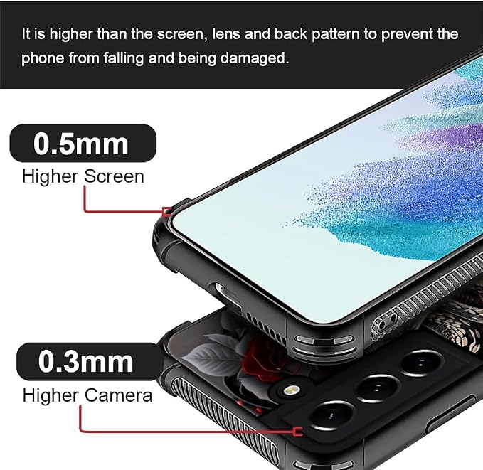 for Samsung Galaxy S21 Plus Case, Entwined Rose Snake Pattern Graphic Design - Image 4