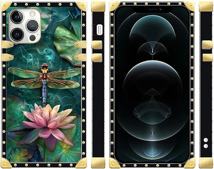 Compatible with iPhone 12 Case, Colourful Dragonfly Pink Lily Pads Luxury - Image 2