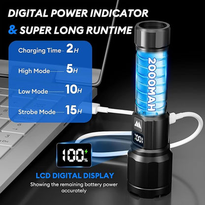 3 Pack Rechargeable Flashlights High Lumens, Super Bright LED Tactical - Image 4