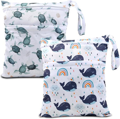 Wet Dry Bags 2-Pack with Cute Dolphin Print by Welcometoeaxin