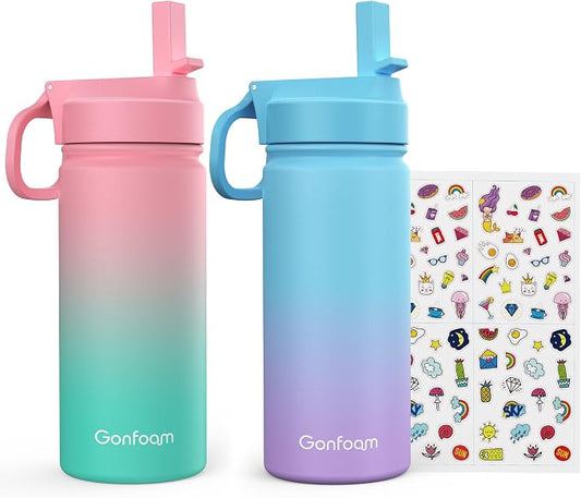 Kids Water Bottle, insulated Stainless Steel Straw Cup by Gonfoam
