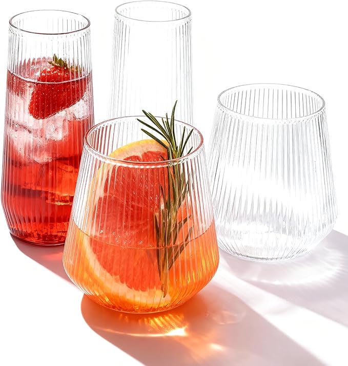 BESTSTAR 48 Pack Disposable Ribbed Origami Ripple Plastic Glasses Set by BESTSTAR