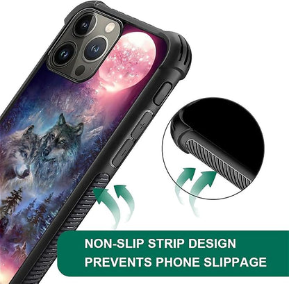 for iPhone 15 Pro Case, Star Two Wolfs Howling Pattern Graphic Design Girl Boy - Image 6