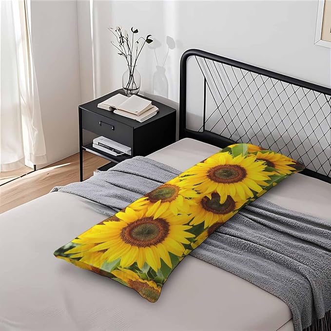 Sunflower Body Pillow Cover Yellow Sunflowers Field Decorative Body Pillow - Image 7