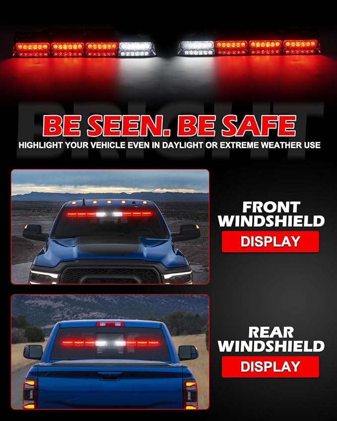 HLauto 604N Emergency Dash Strobe Lights: 2x16.8 inch Red Security Light w/Take - Image 2